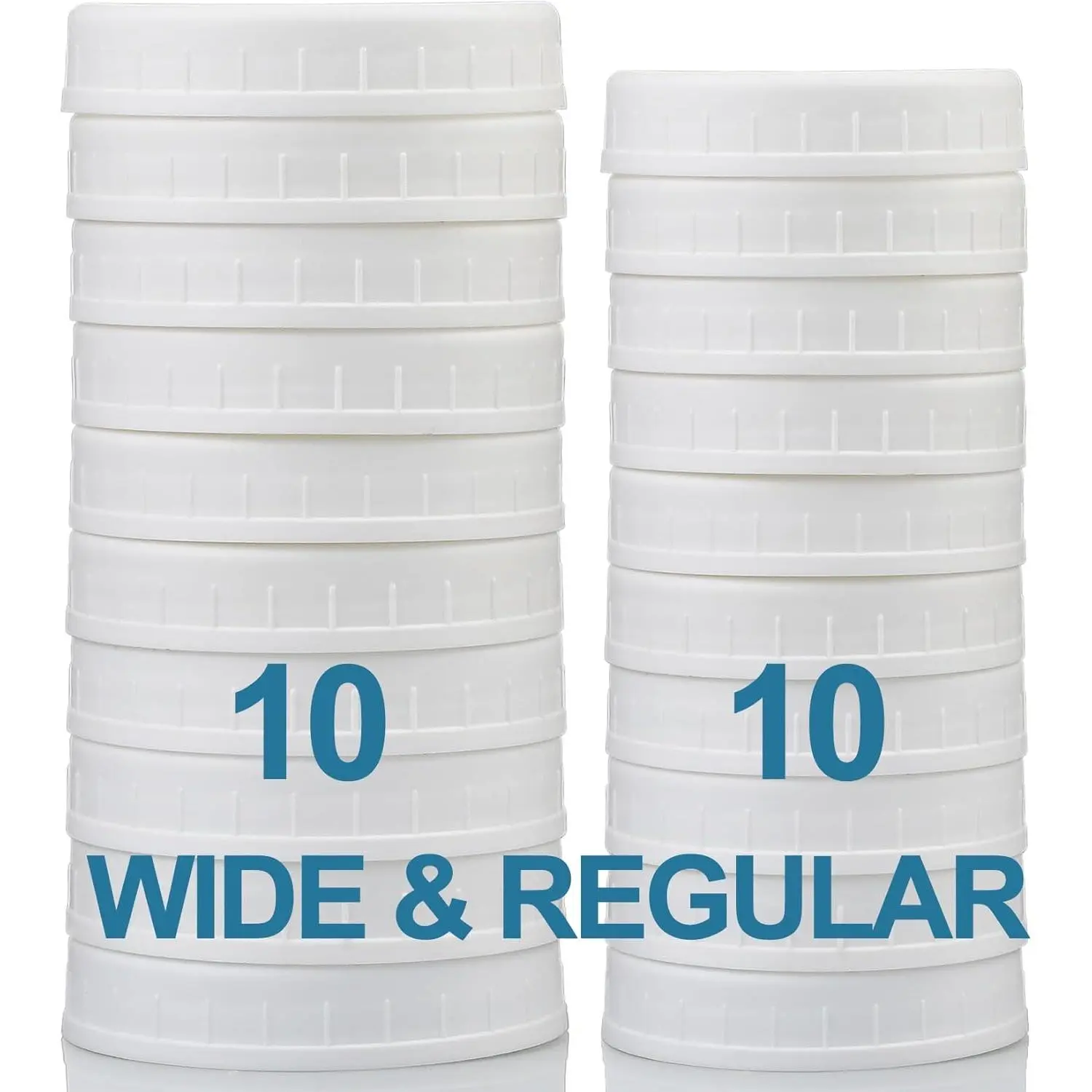 10 WIDE Mouth & 10 REGULAR Mouth Mason Jar Lids - 20 Pack  Grade Plastic Mason Jar Caps for Ball, Kerr and More Canning Jars - Leakproof & Dishwasher Safe - White