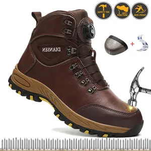 Steel Toe Shoes For Men Work Boots Puncture-Proof Safety Shoes Protective Working Shoes Male Footwear Security Sneakers New Rotary Buckle Indestructible work life waterproof shoes all-season outdoor Roofing Shoes