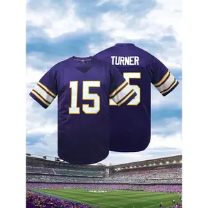 Men's American Football Jersey -Purple V-Neck Short Sleeve Top with Embroidered #9 Minnesota Rugby Jersey, Embroidery Jersey, Breathable Polyester Sports Shirt for Training, Casual,Party, Running & Outdoor Activities -Unisex Fit for All Seasons