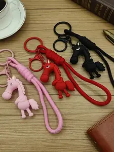 Cartoon Pony Keychain, Cute 3D figurine pendant with a braided strap, featuring an adorable and playful design with a trendy, eye-catching style. Can be used as a keychain, bag charm, or as a couple accessory or small holiday gift. Keychain Series Figures