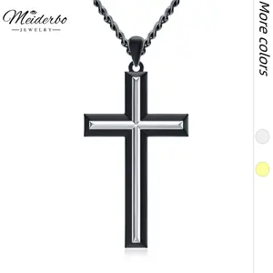 MEIDERBO 925 Sterling Silver Cross Necklace, Graduation Gift, Boys American Cross Necklace Stainless Steel Chain, Inspirational Bible Verse Cross Pendant, Personalized Christian Gift for Men byzantine dainty  accessory punk inspirational gift