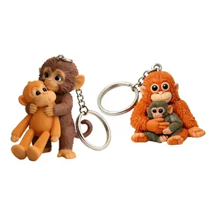 3D Monkey Keychain with Plush Toy Durable Plastic Compact Design Versatile Bag Charm & Desk Décor Perfect Gift for Collectors