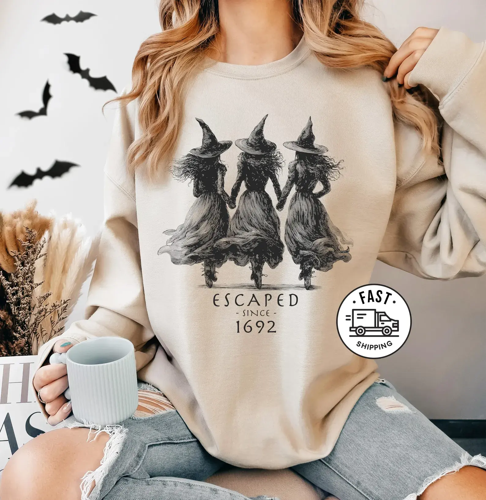 Halloween 1692 Salem Witch Sweatshirt, Mystical Witchy Sweatshirt, Vintage Gothic Escaped Witches Sweater, Spooky Season Sweatshirt