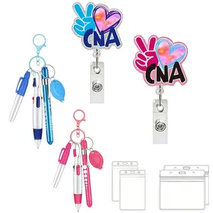 Cna Theme Badge with Retractable Lanyard and Clip, Includes Pen, Marker, Eld Light, and Water Card Holder, Fun and Stylish Nurse ID Clip Gift for Office Workers, Office Supplies