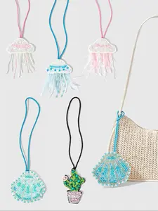 Handmade Beaded Bag Charm, Seashell, Starfish, Jellyfish, Coconut Tree Design, Unique Coastal Pattern Accessory for Bags & Crafts