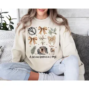 A lot can happen in three days Shirt, Christian Easter Shirt, Coquette neutral beige bows Coss Lamb retro Hand drawn Girly Shirt, Sweatshirt , Sweater , Hoodie, Fall Sweatshirt
