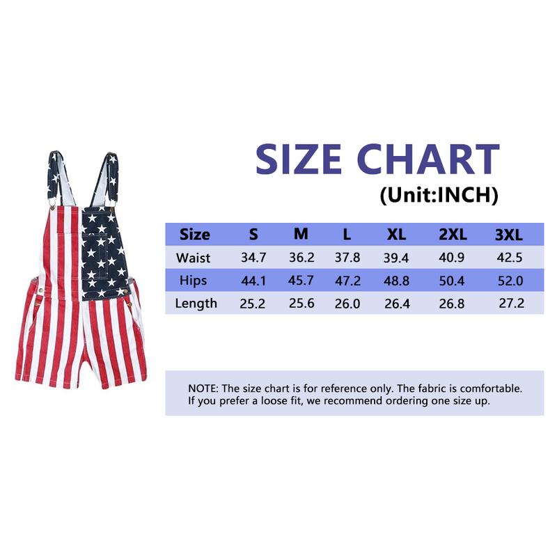 Men's and Women's American Flag Denim Overalls Stretch Shorts, Patriotic, Merica Menswear Suits Sleeveless