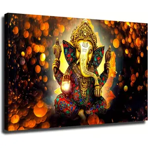Ganesha Hindu God Poster Canvas Modern HD Picture Print Artwork Home Living Room Bedroom Room Wall Art Background Decor (24x36inch Unframed)