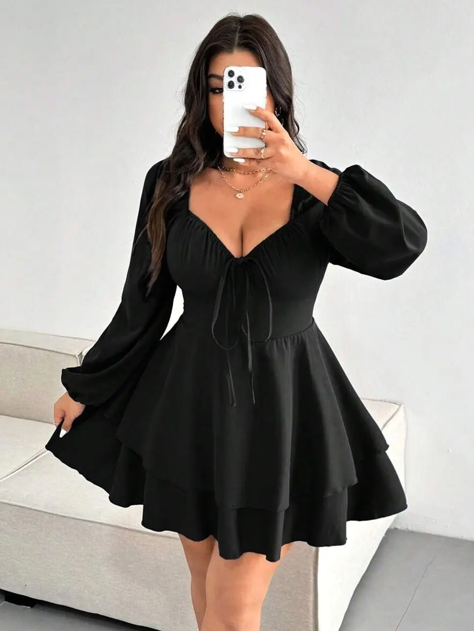 Plus Size Women’s Double Layer A-Line Bow Red Dress – Holiday Party Dress