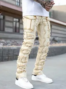 Mens Stacked Jeans Slim Fit Ripped Jeans Straight Denim Pants Hip Hop Streetwear Stretchy Stylish Comfortable Menswear For All Seasons Cargo Trousers