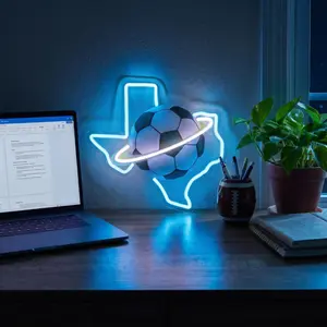 Texas Soccer Football Neon Sign, 2026 World Cup Watch Party Decor, Dimmable LED Football Wall Light, USB Powered Sports Neon Sign for Soccer Fans, Game Room, Sports Bar, Fan Cave, Texas Decor Gift