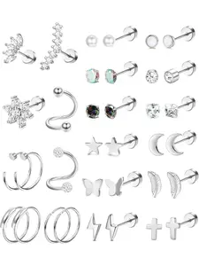 35PCS 20G Surgical Steel Small Stud Earrings for Women Men CZ Opal Moon Heart Star Cartilage Earrings Stud Hoops Helix Tragus Daith Earrings Piercing Flat Back Earrings Jewelry Dainty Fashion Jewelry