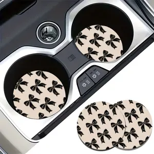 2 Black Bow Pattern Coasters Suitable for Car Cup Holders, Absorbent Non-Slip Car Interior Accessories, Stylish And Simple Car Coasters, Car Cup Holders Accessories, Car Cup Holders, Car Accessories Women