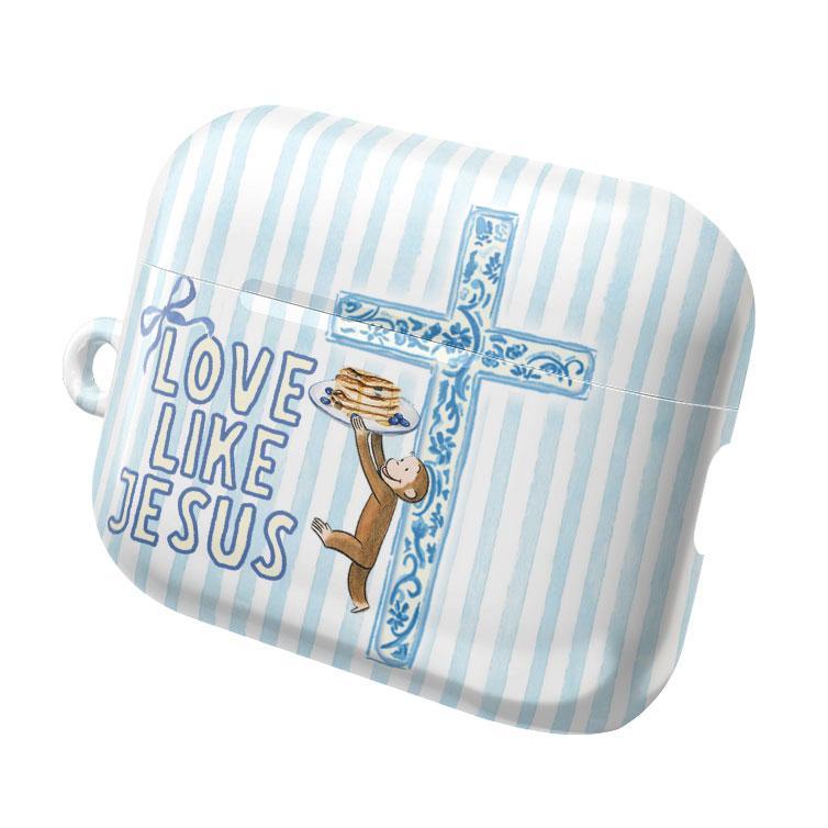 Coquette Curious George “Love Like Jesus” AirPods Case – Cute Christian Faith Cover – AirPods Pro/Pro 2, AirPods 1/2/3/4 Case– Inspirational Gift for Her & Him