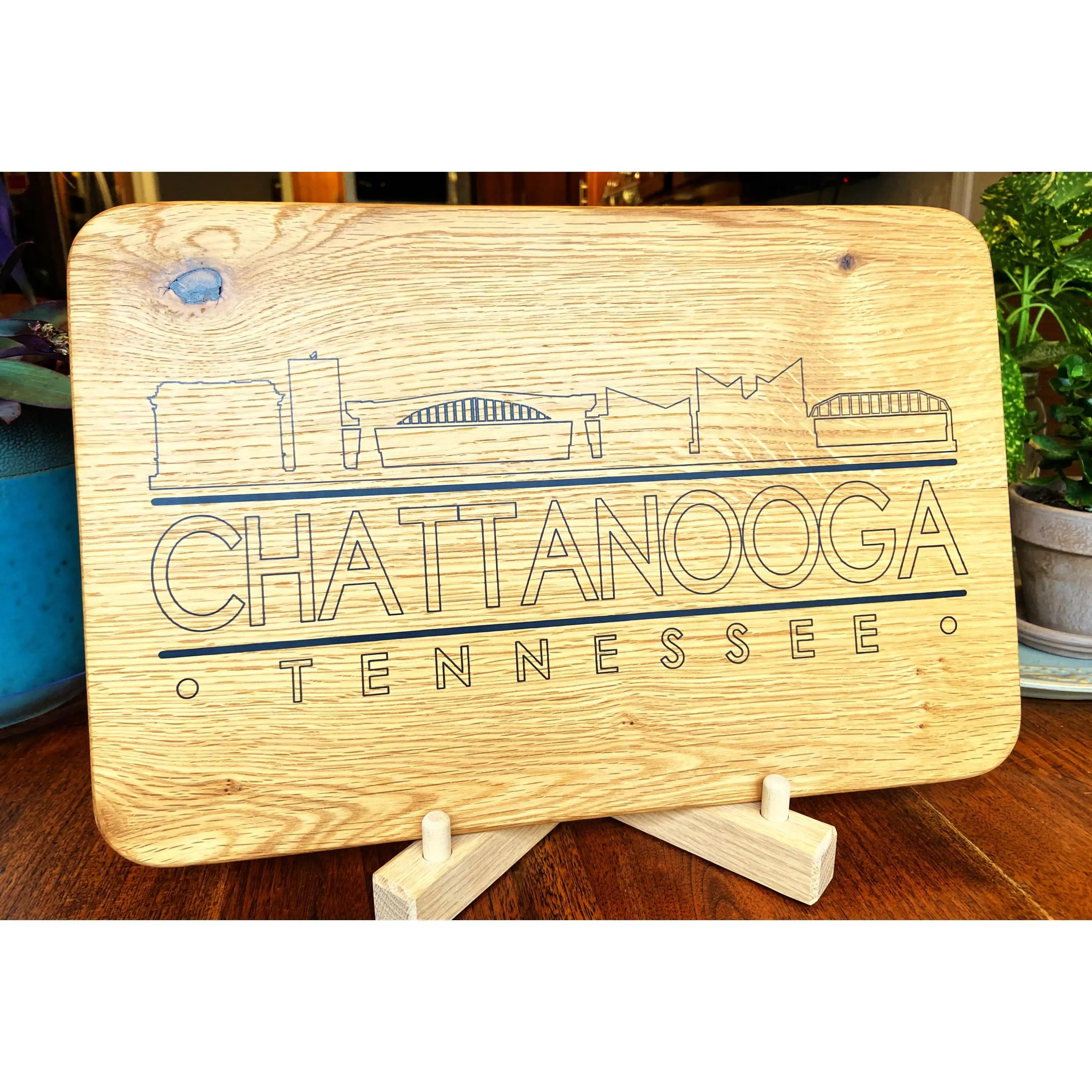 Charcuterie Board Made of White Oak Featuring a Chattanooga Skyline Resin Inlay