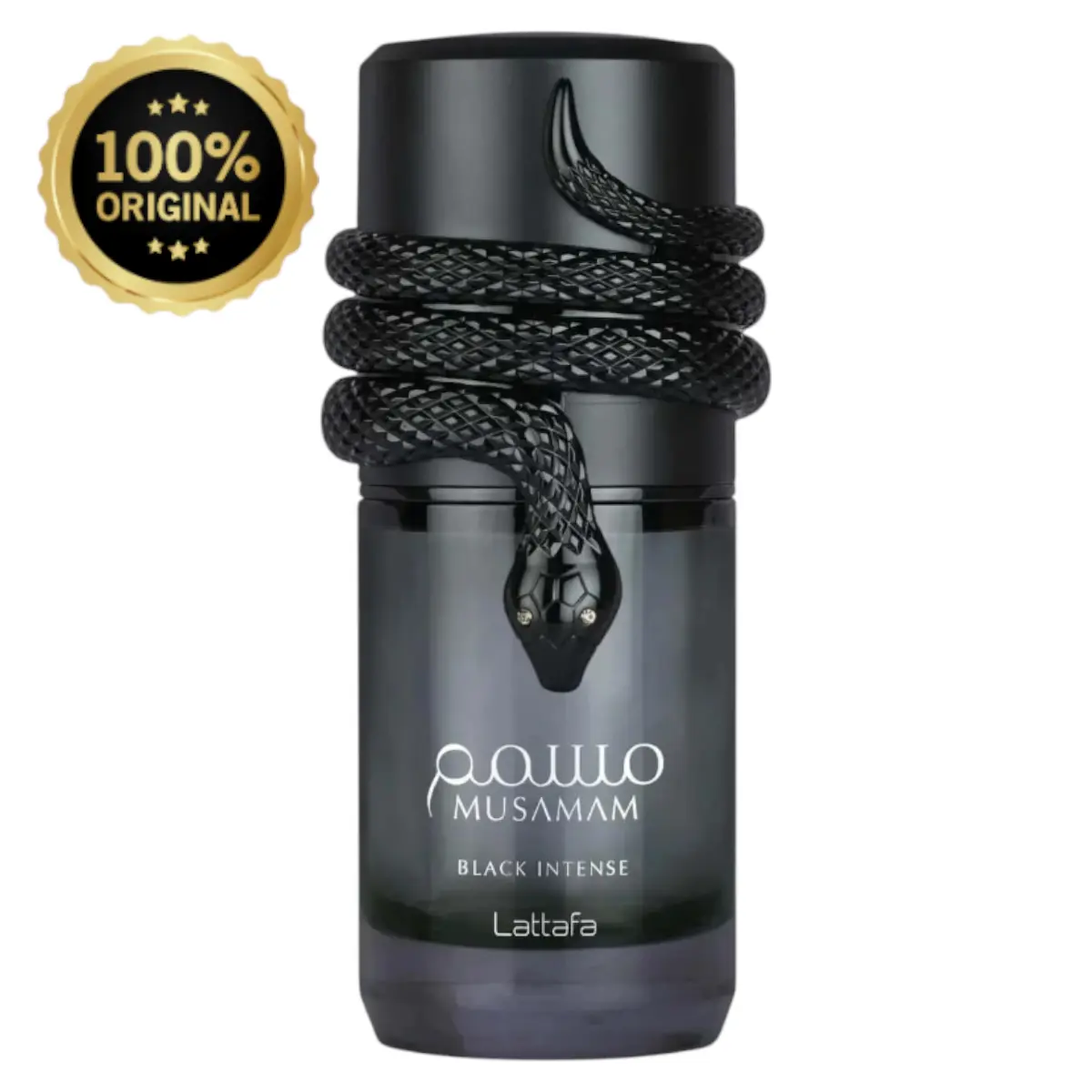 Lattafa Musamam Black Intense Eau de Parfum for Men, Long Lasting Perfumes with a Citrus Spicy Fragrance and Cedarwood Fragrance Base, Aromatic Leather Notes - 100ml / 3.4oz, Intense Perfume, Aromatic Woody Fragrance