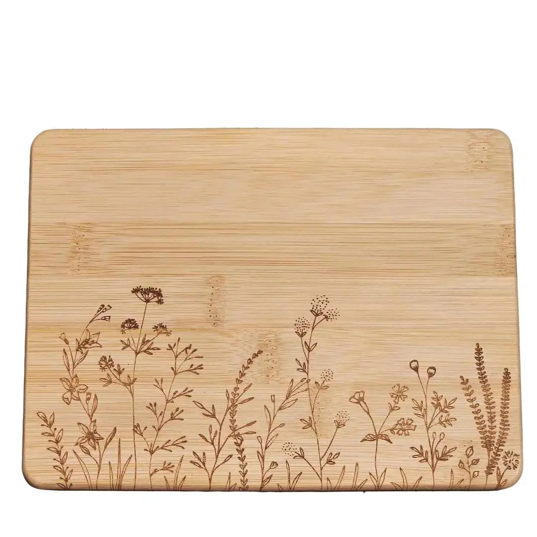 Mini Wildflower Cutting Board 8x6 Bamboo Board Etched Country Floral Design Rustic Farmhouse Kitchen Gift