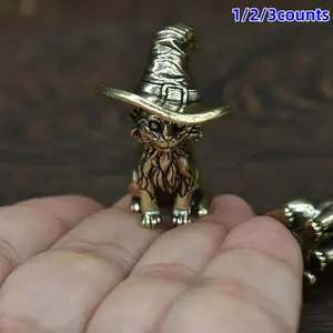 Vintage Copper Cat Witch Statue, Solid Miniature Sculpture, Art Figurine, Decorative Animal Figurine, Cute Collectible Figurines, Handcrafted Home Office Desk Decoration, Halloween Display