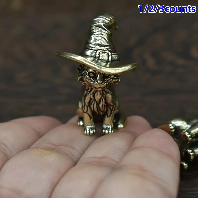 Vintage Copper Cat Witch Statue, Solid Miniature Sculpture, Decorative Animal Figurine, Cute Collectible Figurines, Figurines For Collectors, Handcrafted Home Office Desk Decoration, Desktop Decoration, Solid Metal Decor, Halloween Display