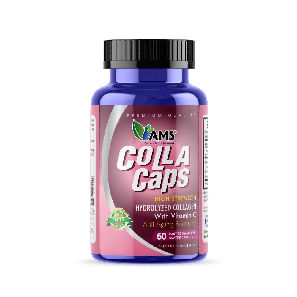 America Medic & Science Colla Caps (60 Caplets) | Collagen and Hyaluronic Acid Supplement with Vitamin C | for Men and Women | Repairs and Restores Skin Elasticity | Promotes Healthy Natural Hair Growth