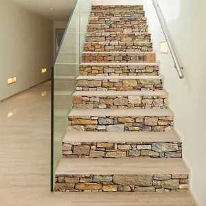 Stone Pattern Staircase Sticker, 13pcs/set Self Adhesive Stone Staircase Wallpaper, DIY Simulated Stone Wall Decoration for Living Room