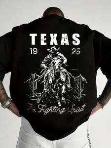 Men's Casual Patterned Short Sleeve T-Shirt, Streetwear Style, Drop Shoulder Design, Lightweight Fabric, Ideal for Daily Wear and Layering