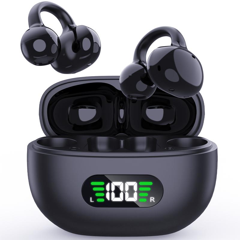 TEMPOMIND  Clip‑on Open‑Ear Wireless Earbuds, Bluetooth -compatible  Earphones with Digital Display Charging Case, Open Ear Earbuds for Sports Workout