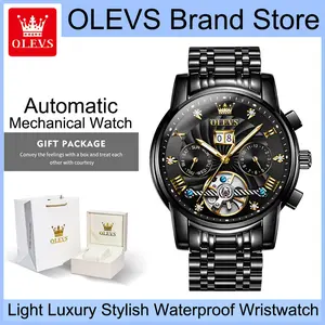 OLEVS 9910 Luxury Stainless Steel Automatic Mechanical Watch for Men, Classic Roman Numerals, Date Month Week Multi-Time Display, Luminous Water Resistant Formal Dress Wristwatch, Ideal Gift for Husband, Father & Business Occasions