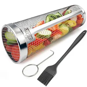 GRILLART Grill Basket Set, Extra Large Rolling Grilling Baskets for BBQ, Round Stainless Steel, Ultimate Grilling Accessory Portable Outdoor Camping Barbecue - XXXL (4.54 inch Diameter)