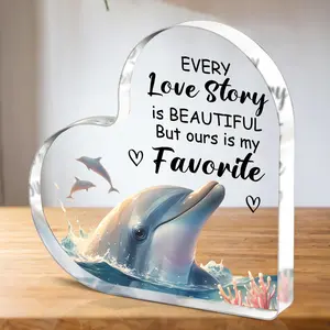 Dolphin Pattern Heart Shaped Acrylic Plaque, Creative Desktop Ornament, Decorative Ornament for Wedding, Birthday, Gift for Friends & Family