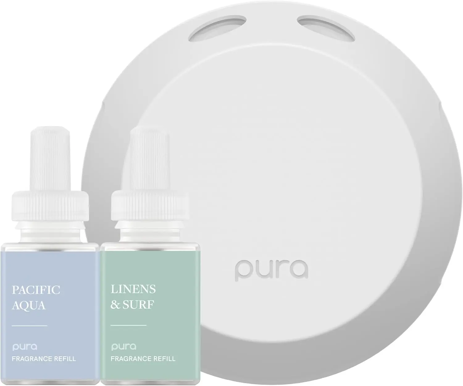 Pura 4 Smart Home Device Starter Set, Pacific Aqua and Linens & Surf | Starter Set for Pura 4, Smart Diffuser for Home, Office, and Apartments, Includes Fragrance Aroma Diffuser and Scent Refills