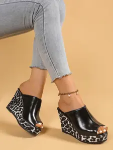 New Fashion Leopard Print Wedge Fish Mouth Sandals, Women's Thick Sole Waterproof Platform High Heel Slippers, Outerwear Shoes