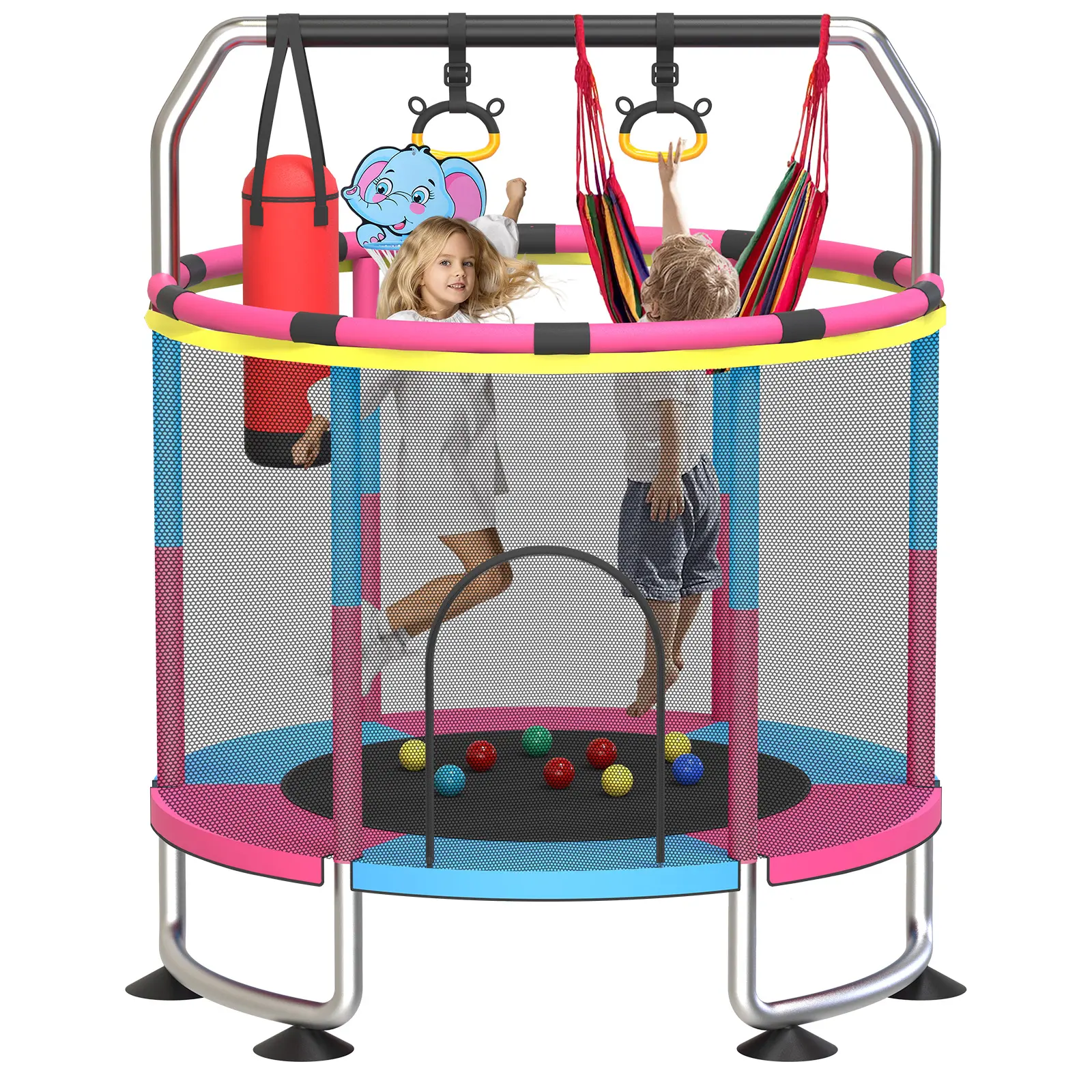 5 FT Kids Trampoline for Toddlers 3-6, Indoor & Outdoor Home Jump Leisure Trampoline with Enclosure Net & Toys, 440lbs Capacity, Cool Gifts for Kids Toddler Gifts