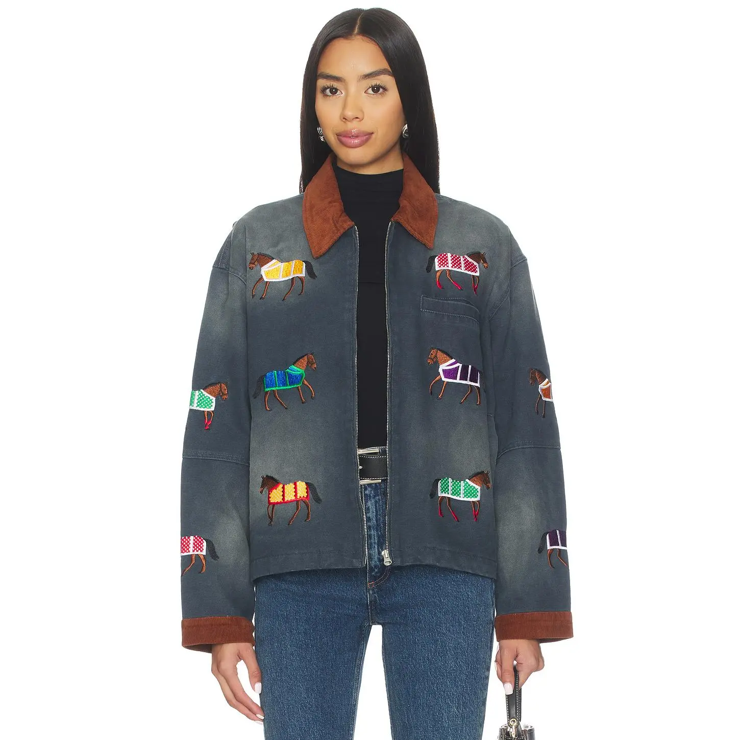 Found Lariat Horse Embroidered Work Jacket in Vintage Navy