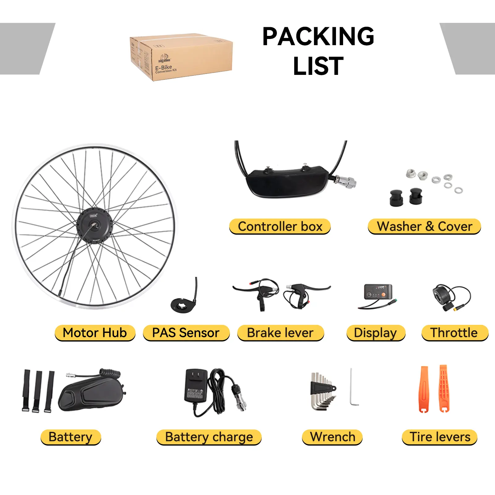 29 Inch Electric Bike Conversion Kit for Mountain Bike, Full Ebike Hub Motor Kit with Battery Controller LCD Display, Fits 1.95-2.125 Tire DIY Electric Bicycle Motor Set