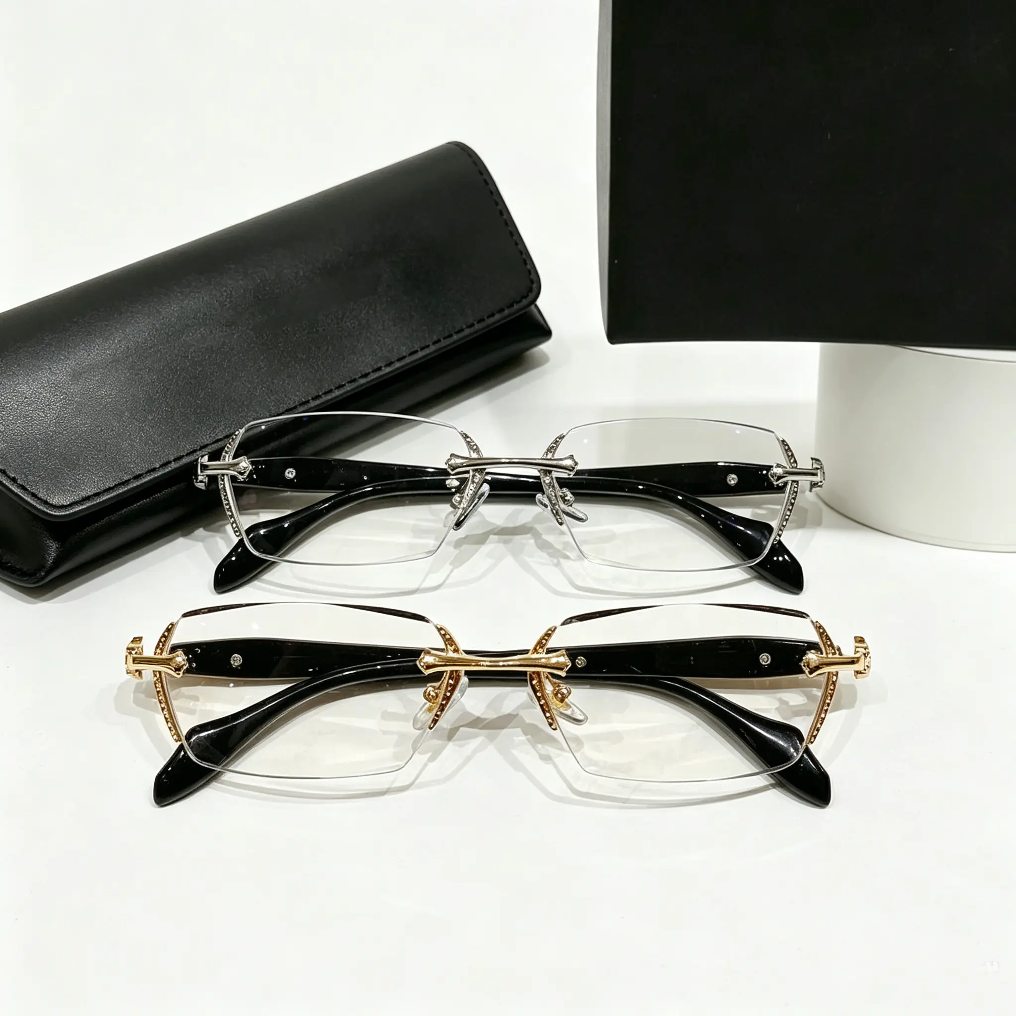 Stylish Anti Blue Rimless Glasses for Women Men Fashion Diamond Cut Frameless Glasses with Carved Temples Lightweight Daily Eyewear