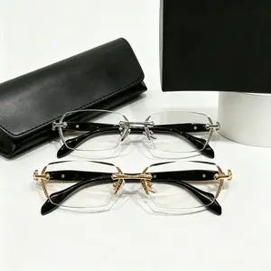 Stylish Anti Blue Rimless Glasses for Women Men Fashion Diamond Cut Frameless Glasses with Carved Temples Lightweight Daily Eyewear