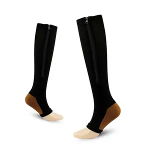 Zipper Open-Toe Compression Sports Socks, Outdoor Sports Socks, Vein Support Long Sock