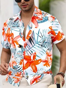 Men's Summer Tropical Floral Short Sleeve Shirt, Loose Fit, Casual Breathable Lightweight, Casual Wear, Perfect for Beach, Street, and Party, Free Spirit Style
