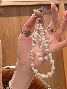 Unique Pearl Beaded Phone Strap Keychain, Stylish Accessory for Mobile Devices, Durable and Elegant Design, Perfect Gift Idea