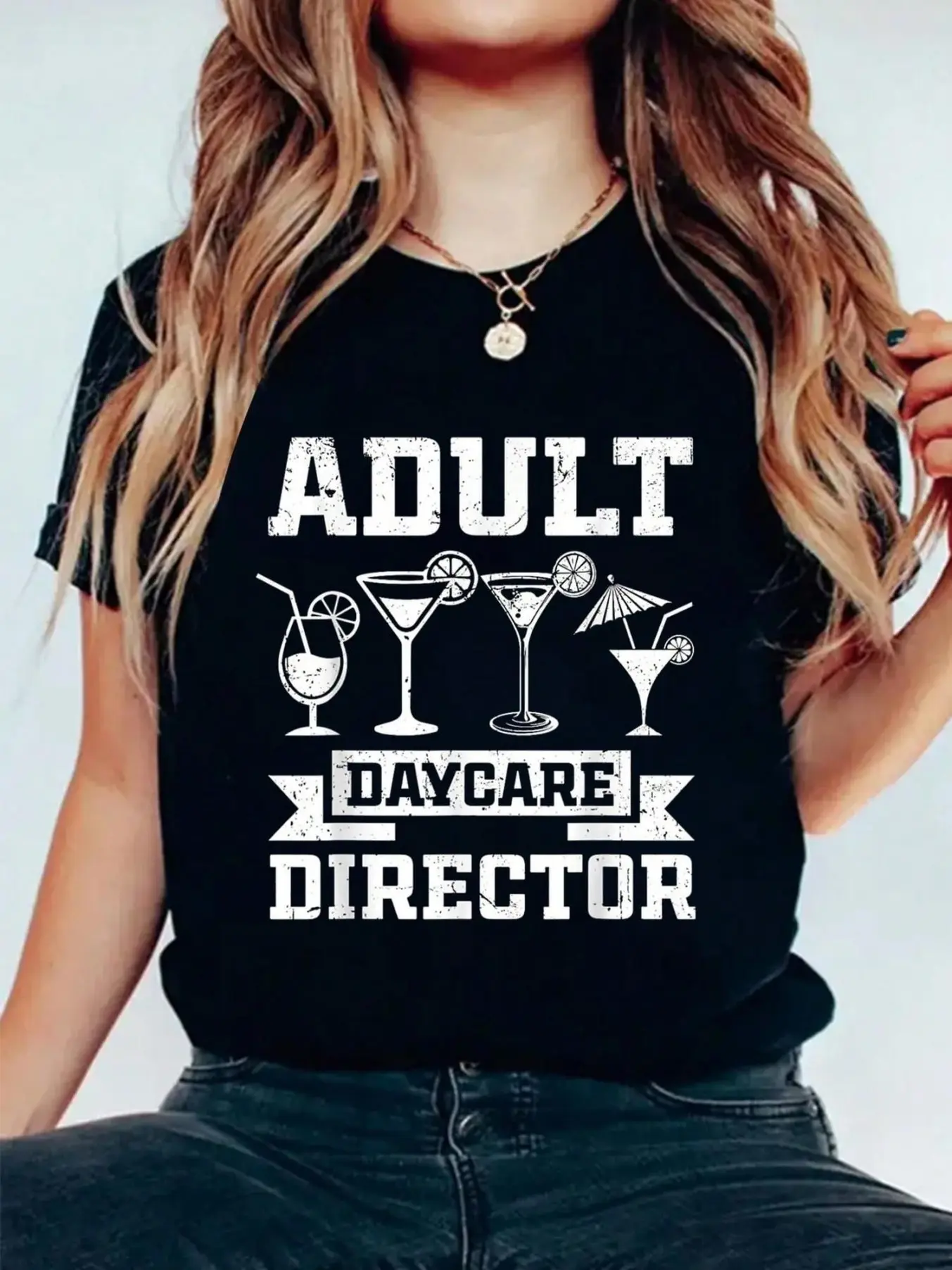 Funny Bartender T-shirt-_Adult Day Care Director_ unisex soft cotton short sleeve t shirt, vintage graphic casual tee for men women teens, perfect birthday holiday gift for camping travel gym daily street  wear
