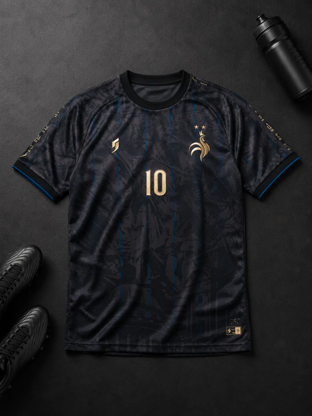 Black Charcoal Soccer Jersey, Gold Number 10 Football Fan Shirt, Bird Crest Graphic Athletic Sports Top, Unisex Game Day Jersey