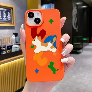 Running orange cat Large Hole Frosted TPU Phone Case for iPhone 16 15 14 Pro Max 13 12 11 XR XS Plus Shockproof Non Slip Military-Grade Protection Silicone Cover