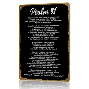 1pc ‘Salmo 91’ Vintage Aluminum Sign | Psalm Wall Decor for Christian Homes & Spiritual Spaces, Weatherproof Scripture Plaque, Inspirational Faith Metal Art for Indoor/Outdoor Use