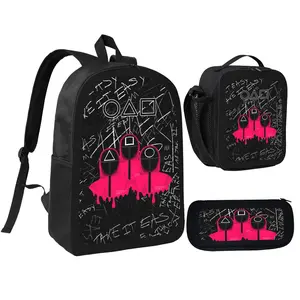Squid Game Backpack With Lunch Box Pencil Case 3 In 1 For Boy Girl Teen Schoolbag Lightweight Large Capacity 600D Oxford Cloth Adjustable Straps Comfortable Mesh Back Cushioning backpack goals