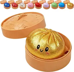 Jumbo Glitter Dumpling Squeeze Toy - 6-Inch Gold Stress Relief Fidget with Display Box. Soft TPR Sensory Squishy for Anxiety & Fun - Perfect Birthday & Party Gift