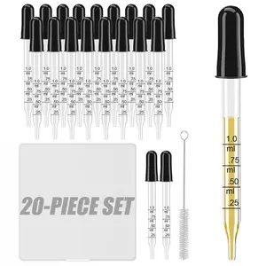 20Pcs Eye Droppers with Storage Case, Glass Pipette Dropper with Cleaning Brush for Essential Oil, Medicine, Crafts, Accurately 1ml Pipette for Mixing Paints, Lab Use, Animal Feeding, Ear&Eye Drops