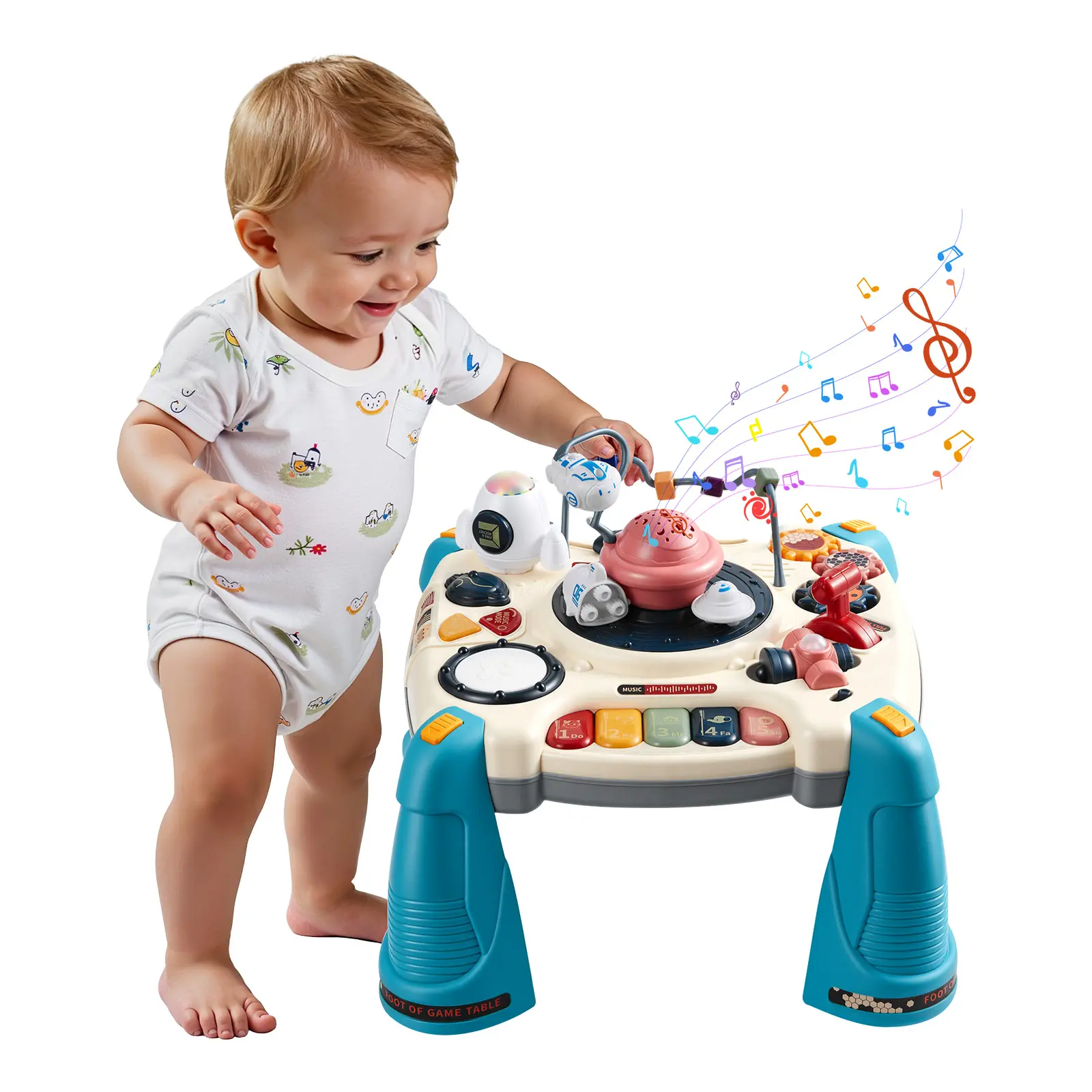 【SummerFinds】VEVOR 3-in-1 Baby Activity Table - All-in-1 Play Desk with Space Theme, Gears, Flip-to-Brick Top, Bead Maze, Lights, Star Projector, 60+ Sounds for Toddler Fine-Motor Skills Development