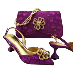Classic Women Hand Bag Splicing Color Matching High Heels Party Shoe And Bag Set PU Leather