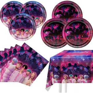 Demon Hunters Birthday Decorations, Saja Boys Party Supplies Set Include 20 Plates, 20 Napkins and 1 Tablecover for Boys Girls Kpop Party Supplies2026